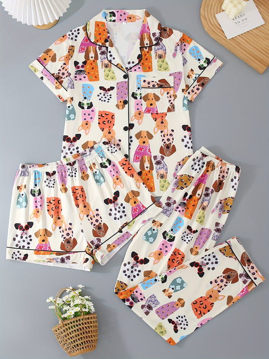 Puppy Party Satin Nightwear Set (3-Piece Combo) πΆβ¨