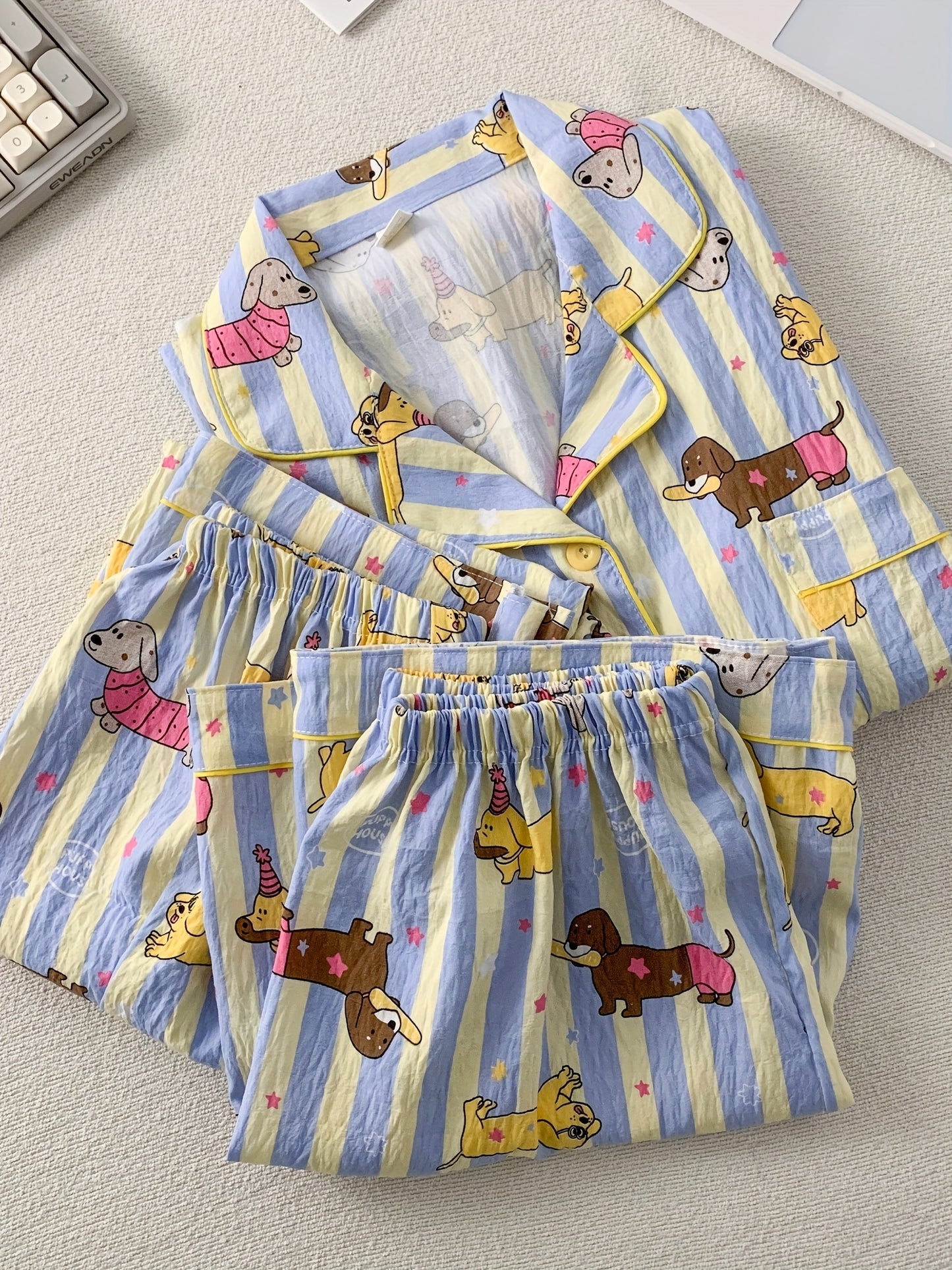 3-in-1 Dachshund Print Pajama Set β Shirt, Shorts & Pants