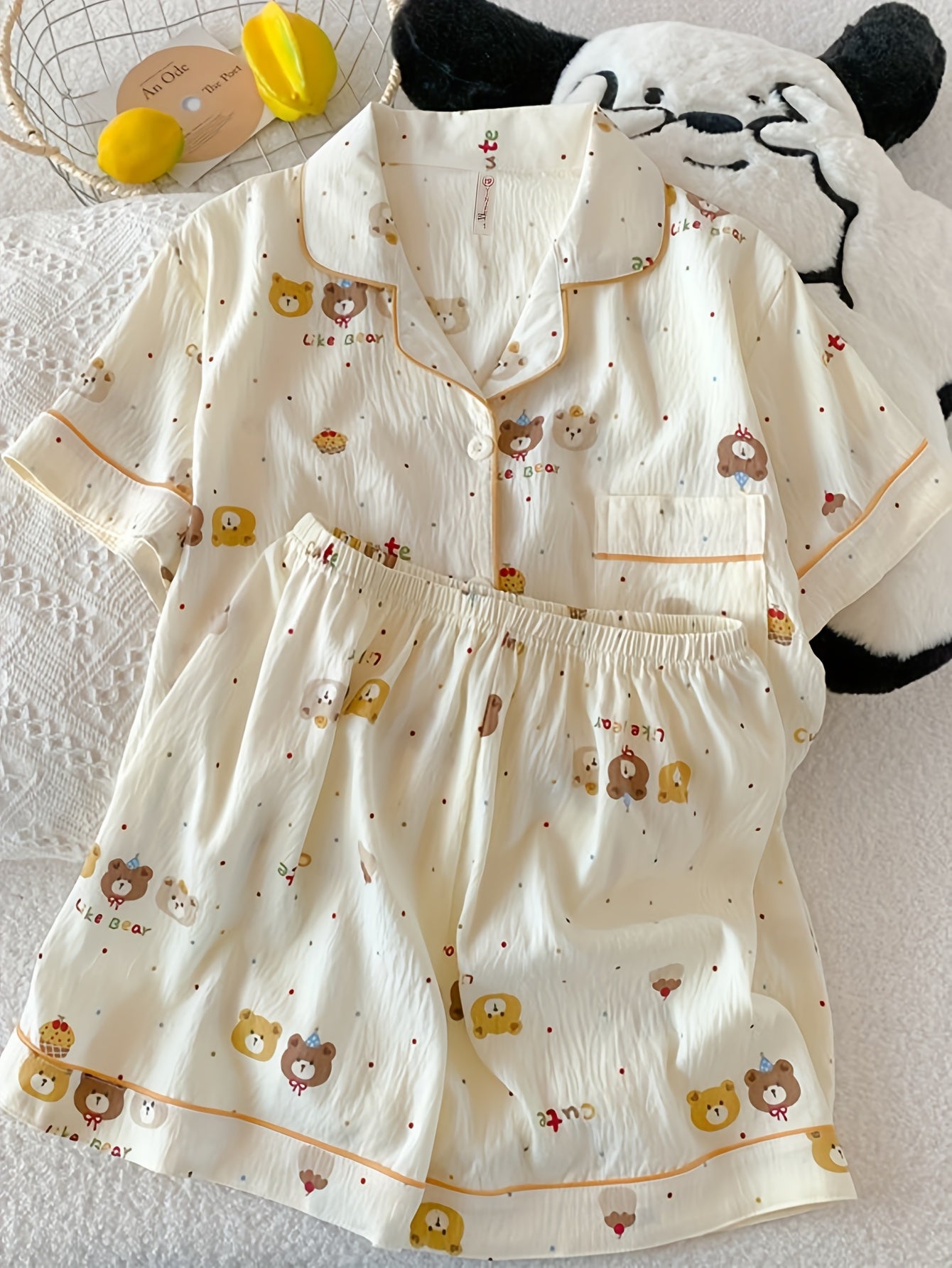 Cute Bear Print Pajama Set β Short Sleeve & Shorts π»β¨