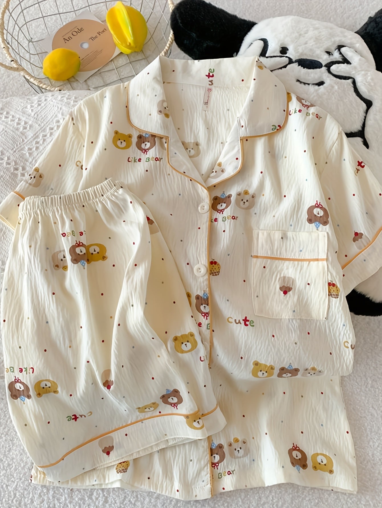 Cute Bear Print Pajama Set β Short Sleeve & Shorts π»β¨