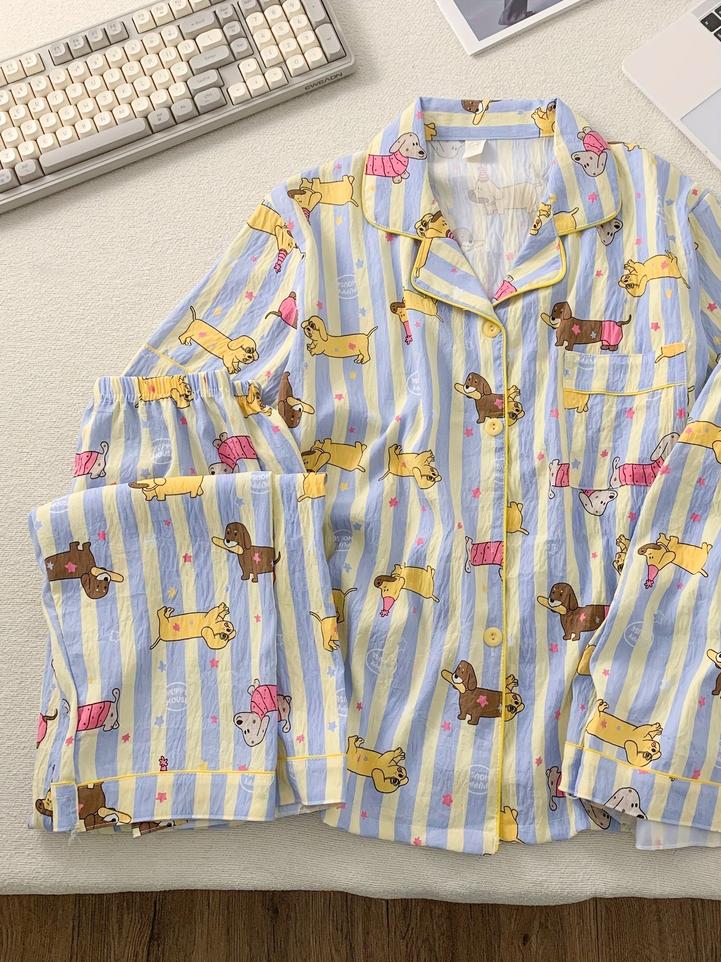 3-in-1 Dachshund Print Pajama Set β Shirt, Shorts & Pants