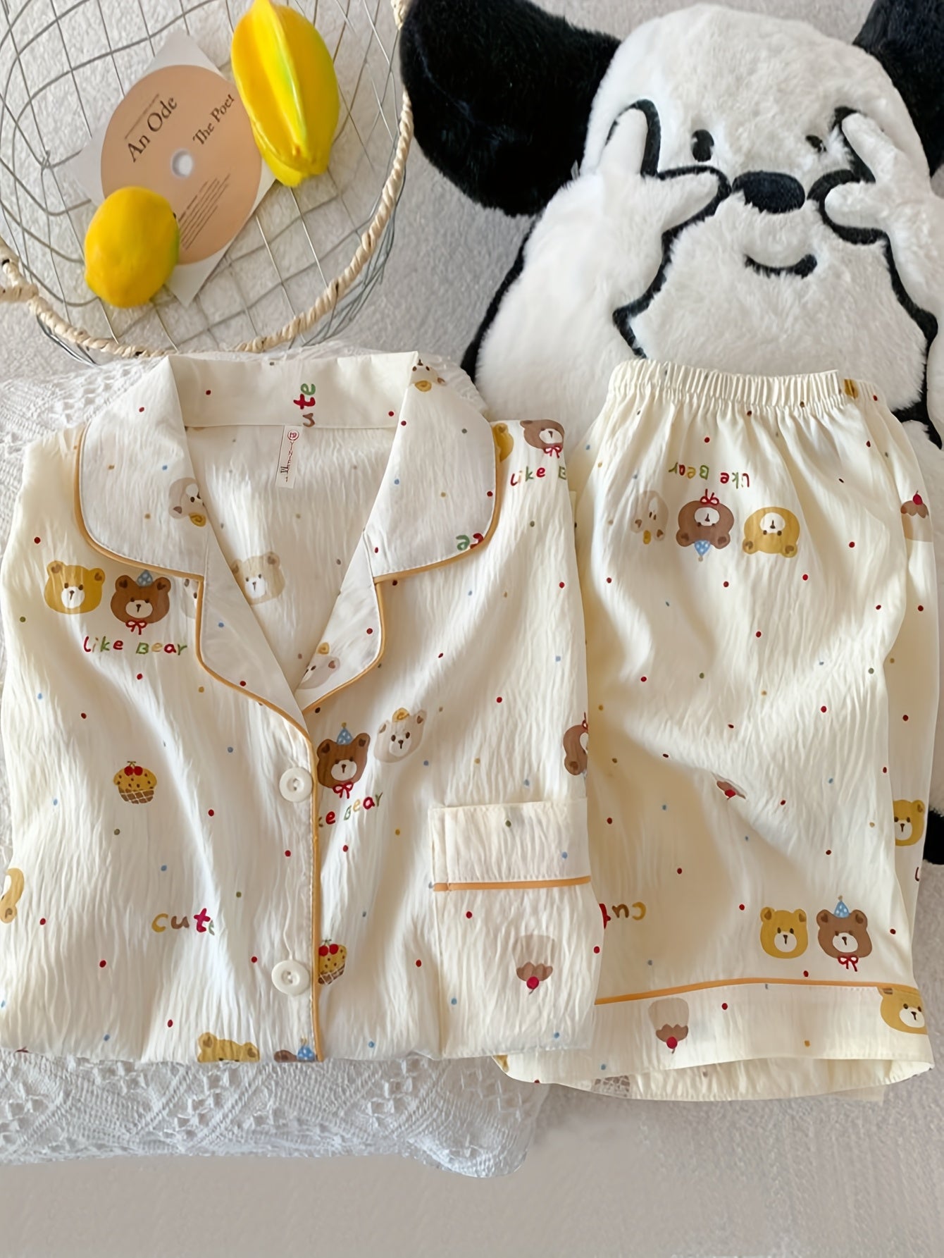 Cute Bear Print Pajama Set β Short Sleeve & Shorts π»β¨